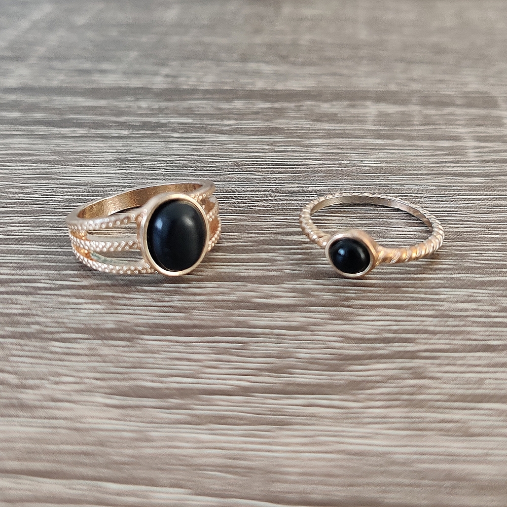 Black/Gold Tone Rings (Set of 2)